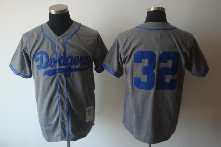 Mitchell and Ness Dodgers #32 Sandy Koufax Grey Stitched Throwback MLB Jersey - Click Image to Close